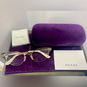 GUCCI CAT EYE Eyeglasses Brown Gold